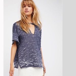 Free People Jordan Oversized Tee Distressed Blue (indigo)